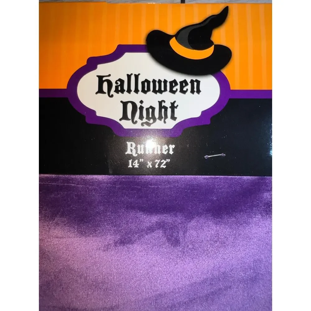 Halloween whimsy purple velvet witch on broom table runner home decor new 14x72